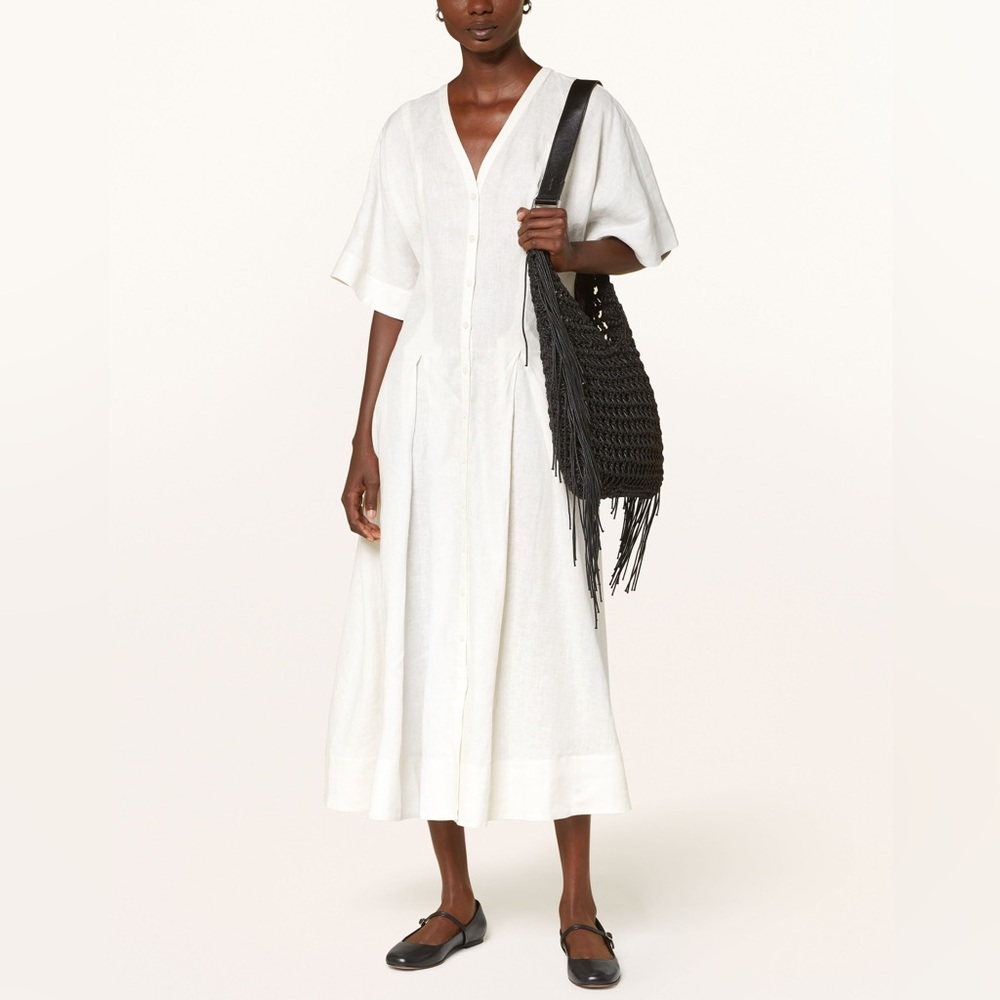 COS White Button-Up Linen Midi Dress